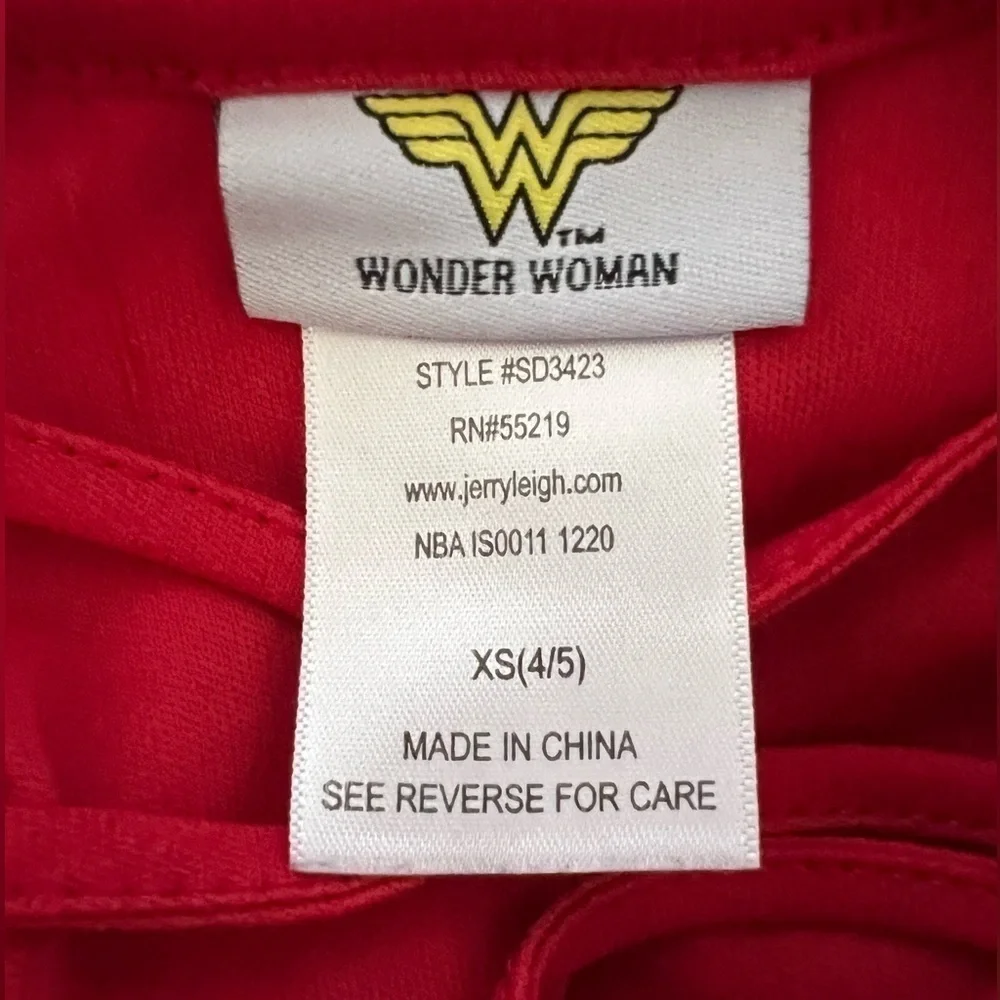 Dress Wonder Woman superhero red with WW logo lined top layer lace 4T/5T